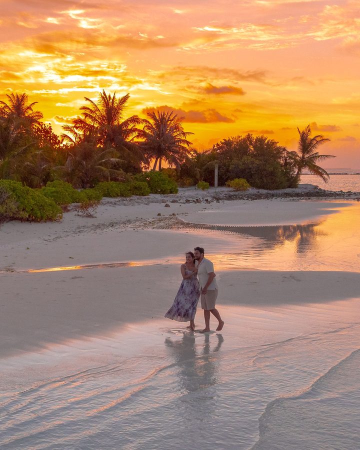 Romantic honeymoon resort at sunset