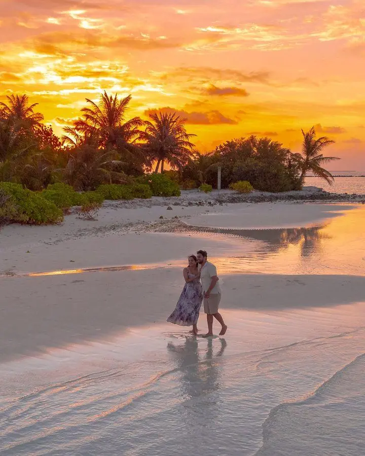 Romantic honeymoon resort at sunset